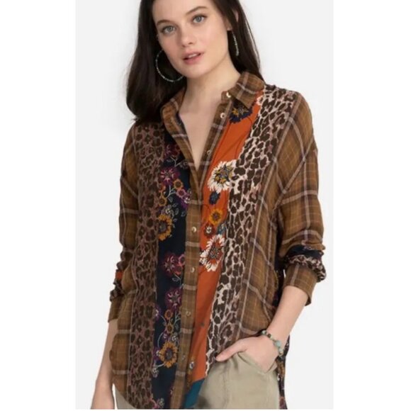 JOHNNY WAS Workshop Floral Silk Cotton Button Up Size Small - Picture 1 of 8